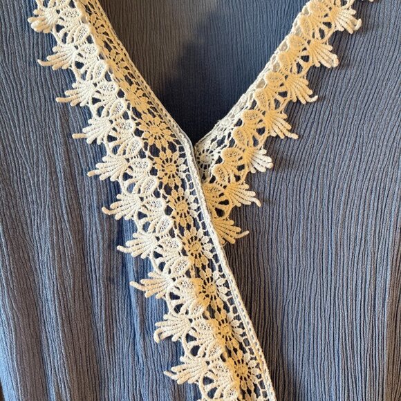 Women's S Tea & Cup White Lace Trim Romper Light Blue Romantic - Picture 4 of 11